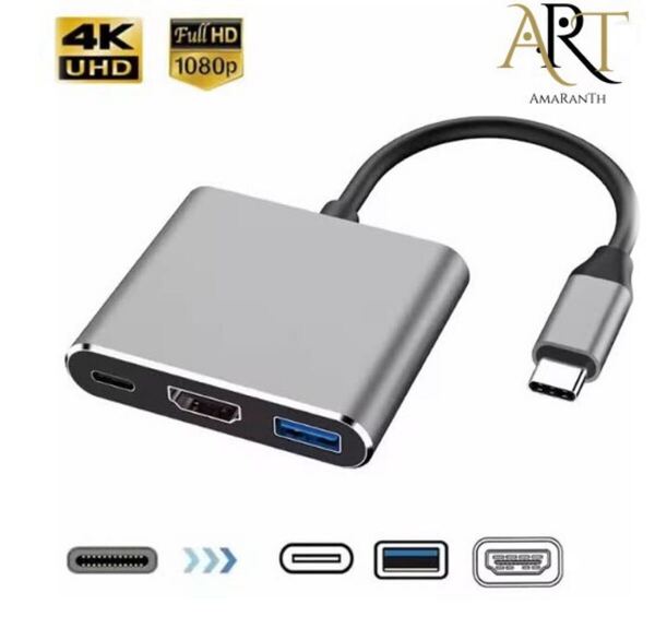 USB Type-C HDMI USB 3.0 PD充電100W 3-in-1 変換アダプタ 4K/60Hz出力対応 Type C 4K解像度 映像出力 USB 3.0高速データ転送 急速充電 usb