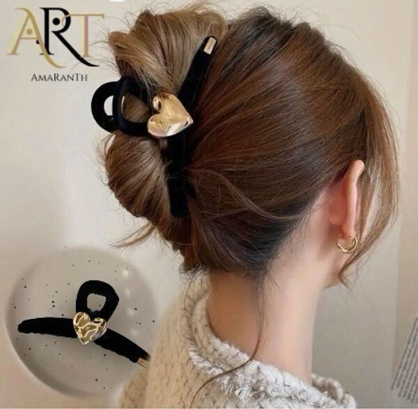 ヘアクリップ ベルベット メタルハート バンスクリップ 大きめ 韓国風 おしゃれ 髪飾り かわいい ヘアアクセサリー しっかり留まる