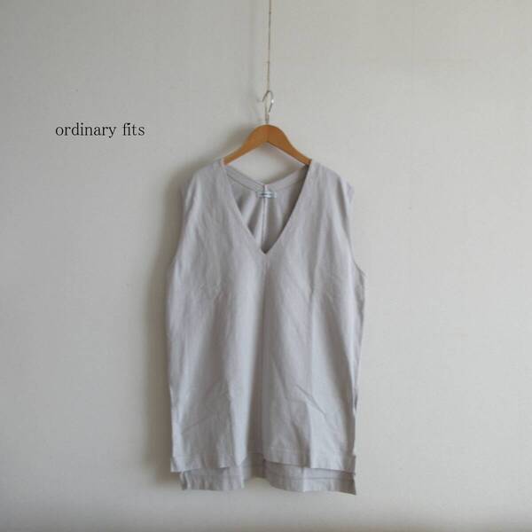 ordinary fits オーディナリーフィッツ コットンVネックロングベストプルオーバー グレージュ