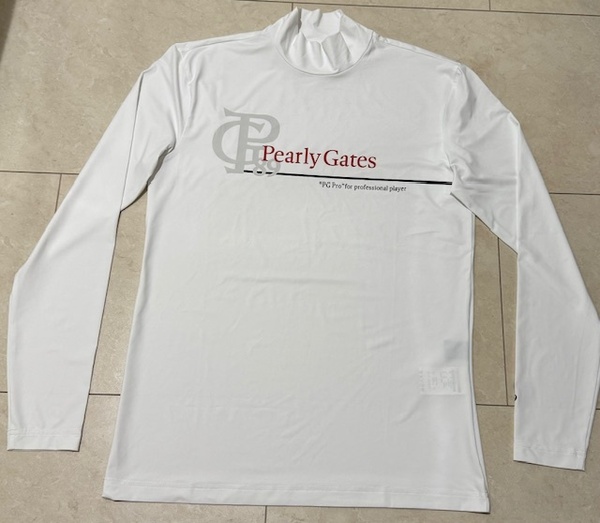 ☆未使用・正規品☆PEARLY GATES パーリーゲイツ PGプリント 春夏 吸汗速乾 ナイロン ストレッチモックネック長袖Tシャツ 4号 M ホワイト