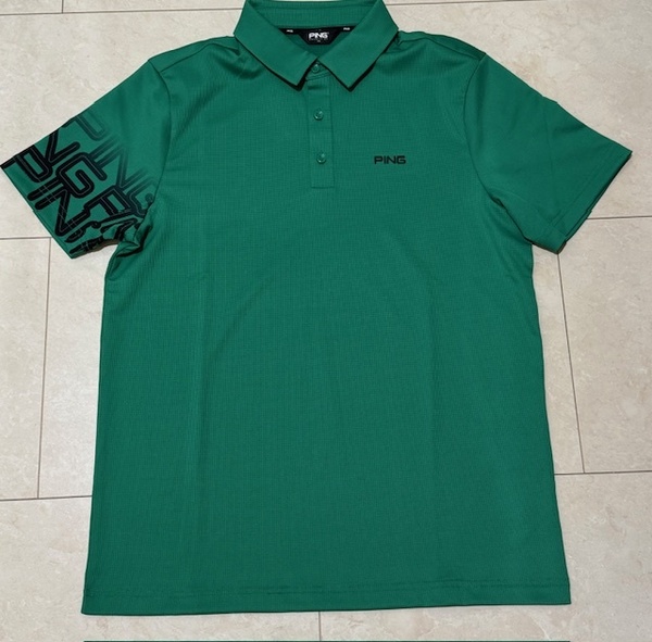 ・未使用 正規品・ ピン ゴルフ PING GOLF ロゴプリント 吸汗速乾 グリーン ストレッチポロシャツ Lサイズ