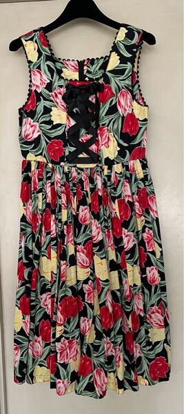 美品!子供服 ジュニア ワンピース ロング丈 袖なし 綿100% チューリップ柄 130~150cm 発表会 カジュアル お出かけ 可愛い