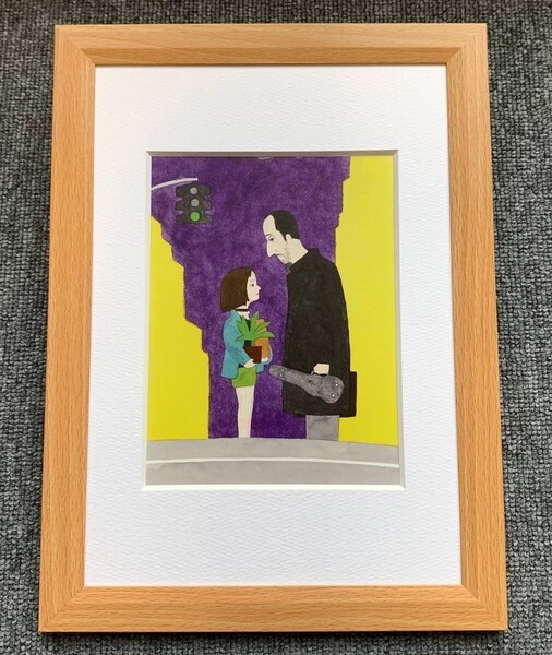 ■和田誠『映画 レオン』B5サイズ 額入り 貴重イラスト 印刷物 ポスター風デザイン 額装品 アートフレーム インテリア