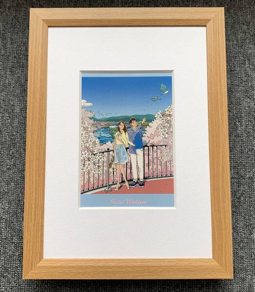 ■わたせせいぞう『Happy wind~日和山』B5サイズ 額入り 貴重イラスト 印刷物 ポスター風デザイン 額装品 アートフレーム インテリア