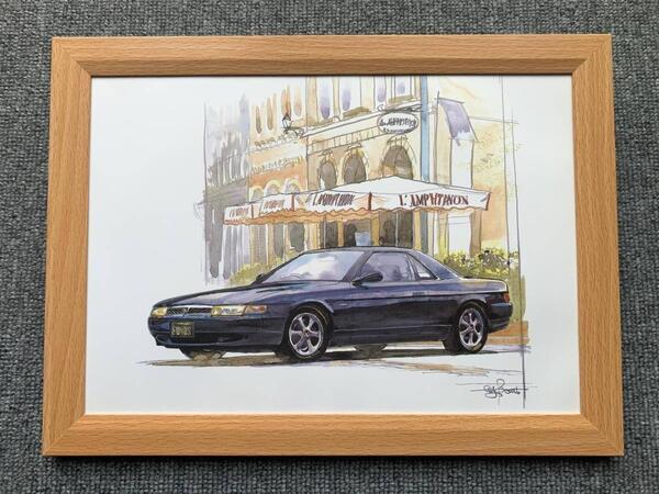 ■BOW。池田和弘『Eunos Cosmo』B5サイズ 額入り 貴重イラスト 印刷物 ポスター風デザイン 額装品 アートフレーム 旧車