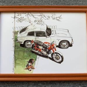 ■BOW。池田和弘『Honda S800 & CB72』B5サイズ額入り 貴重イラスト 印刷物 ポスター風デザイン 額装品 アートフレーム インテリア旧車