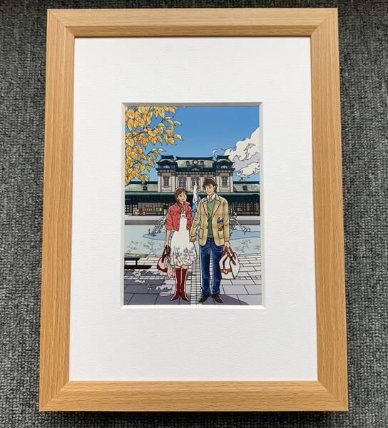 ■わたせせいぞう『Retro Romance』B5サイズ 額入り 貴重イラスト 印刷物 ポスター風デザイン 額装品 アートフレーム インテリア