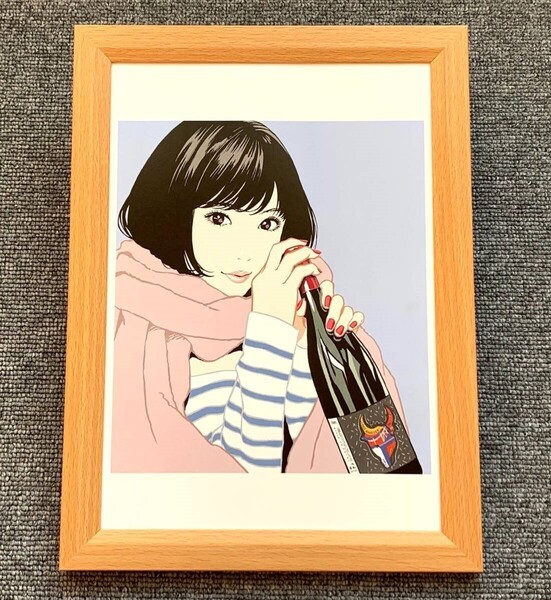 ■江口寿史『ワインボトルと美女 F』B5サイズ 額入り 貴重イラスト 印刷物 ポスター風デザイン 額装品 アートフレーム インテリア