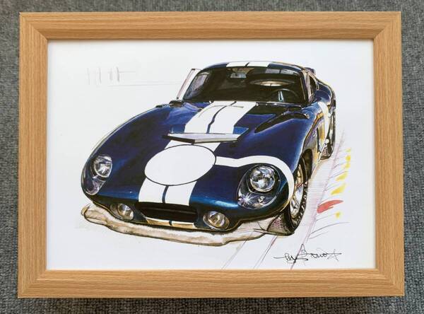 ■BOW。池田和弘『Shelby Cobra Daytona Coupe』B5サイズ額入り 貴重イラスト 印刷物 ポスター風デザイン 額装品 アートフレーム 旧車