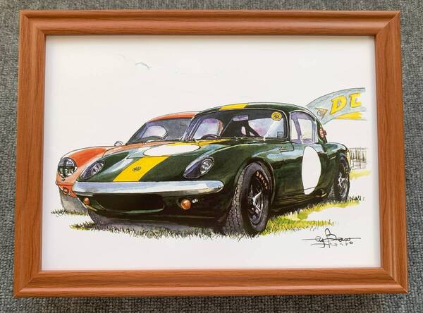 ■BOW。池田和弘『Lotus Elan 26R』B5サイズ額入り 貴重イラスト 印刷物 ポスター風デザイン 額装品 アートフレーム 旧車