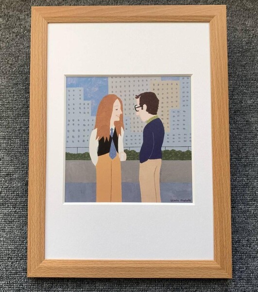 ■和田誠 『映画 アニー・ホール』A4サイズ 額入り 貴重イラスト 印刷物 ポスター風デザイン 額装品 アートフレーム インテリア 名画