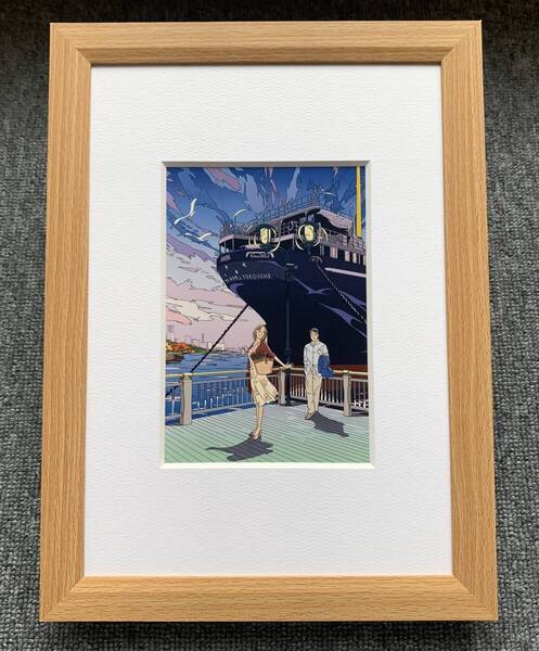 ■わたせせいぞう『ふたりのYokohama Story』B5サイズ 額入り 貴重イラスト 印刷物 ポスター風デザイン 額装品 アートフレーム インテリア