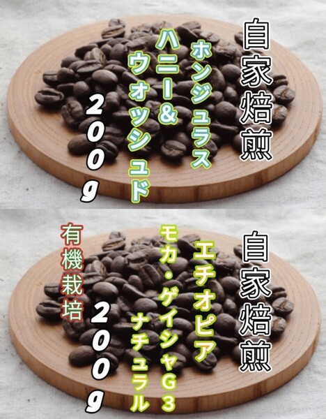 【ホンジュラス】ハニー&ウォッシュド【エチオピア】モカ・ゲイシャG3 各200g(自家焙煎 コーヒー豆 珈琲 コーヒー)