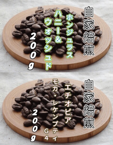 【ホンジュラス】ハニー&ウォッシュド【エチオピア】モカ・レケンプティG4 各200g(自家焙煎 コーヒー豆 珈琲 コーヒー)