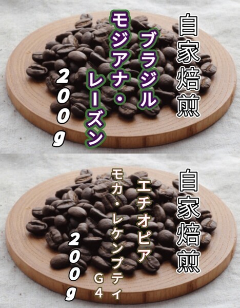 【ブラジル】モジアナ・レーズン【エチオピア】モカ・レケンプティ 各200g(自家焙煎 コーヒー豆 珈琲 コーヒー)