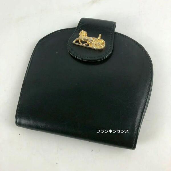 CELINE セリーヌ 馬車金具 コインケース ブラック レザー ラウンド ウォレット 小銭入れ 財布 レトロ ヴィンテージ 希少