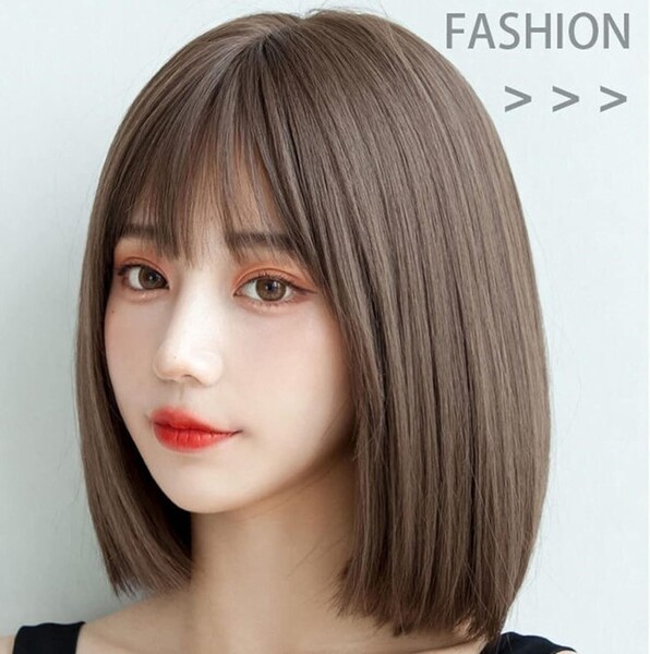 ウィッグ ボブ ストレート ダークブラウン ショート 耐熱 自然 ネット 高品質 医療用 簡単 ブラウン WIG かつら かわいい ネット付
