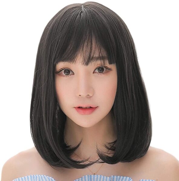 ウィッグ ボブ セミロング ブラック 女性用 かつら フルウィッグ ミディアム レディース 軽い 可愛い 自然 ゆるふわ ヘアネット付