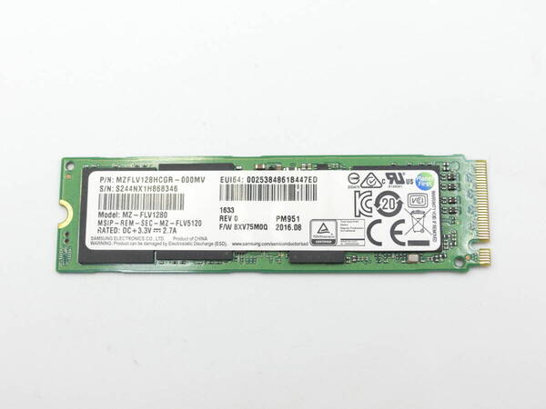 中古動作品 SAMSUNG MZ-FLV1280 SSD 128GB M.2 NVMe PCI-e G0047
