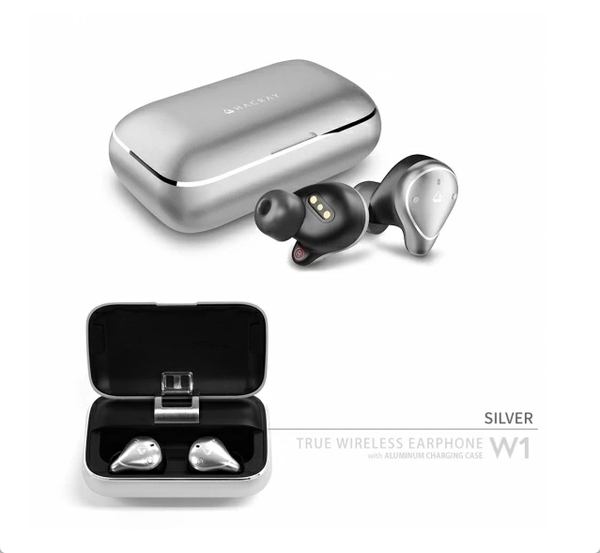 HACRAY W1 完全ワイヤレスイヤホン アルミ充電ケース入り Bluetooth5.0 シルバー 新品 送料込み
