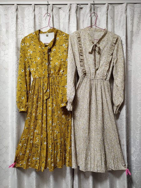シフォンワンピース 2着 ボタニカル 長袖ワンピース リボン フリル 花柄 ロング スカート 舞台 衣装 演劇