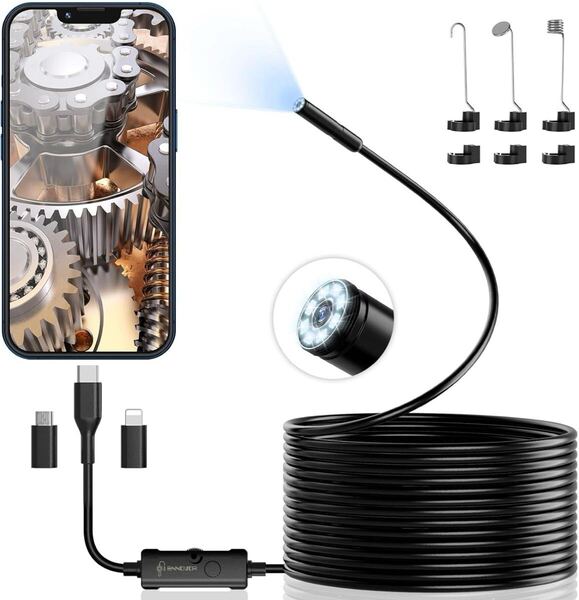 ファイバースコープ 1920P内視鏡カメラ 8個高輝度LEDライトマイクロスコープIP67防水