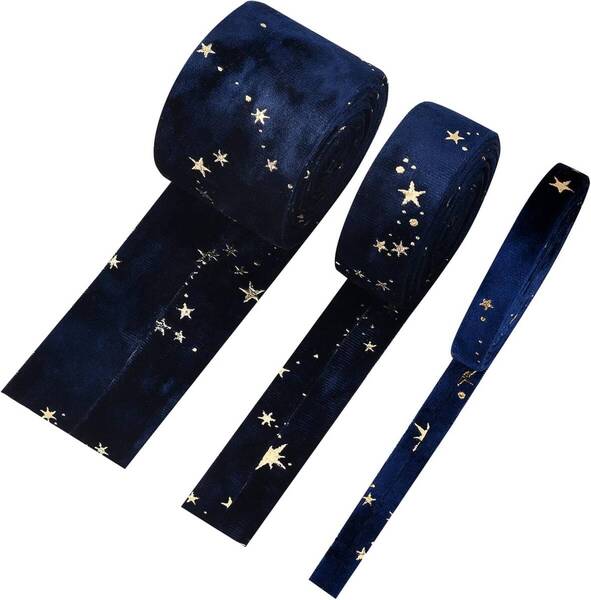 3サイズ3巻き ベルベットリボン 星 3サイズ:幅10/25/50mm 全て2メートルの長さ DIY クラフト 手芸用品