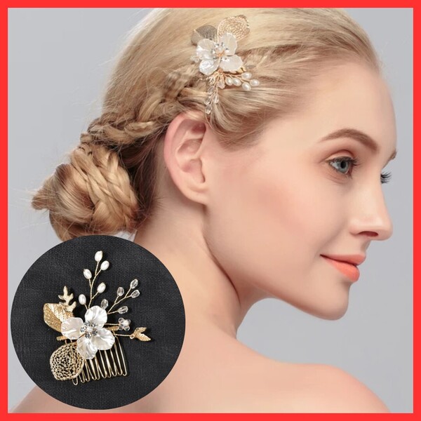 【最終値下げ】お花デザイン ヘアアクセサリー ゴールド 髪飾り コーム 結婚式 キッズ 前撮り フラワー リーフ ハーフアップ かんざし