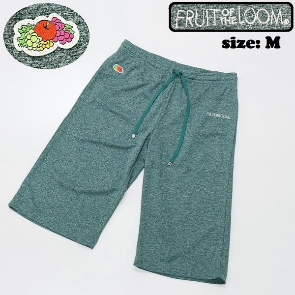 FRUIT OF THE LOOM /M/ グリーン ショートパンツ ワッペン 生地ナイロン混 スポーツキャンプアウトドア ホワイト刺繍 フルーツオブザルーム