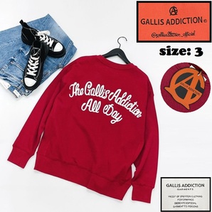 GALLIS ADDICTION レッド系 長袖スウェット トレーナー チェーン刺繍 スポーツ ゴルフ バイク キャンプ アウトドア ガリスアディクション
