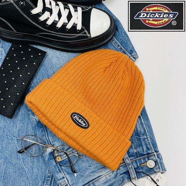 Dickies オレンジ ニットキャップ スポーツ ゴルフ バイク ミリタリー トラック キャンプ アウトドア オートバイ帽子ワッペン ディッキーズ