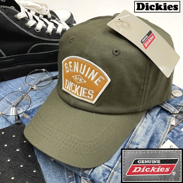 Dickies グリーン系 キャップ スポーツ ゴルフ バイク トラック キャンプアウトドアオートバイ野球帽子 ワッペンホワイト刺繍 ディッキーズ