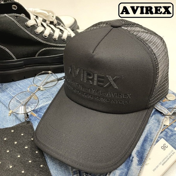 AVIREX ブラック メッシュキャップ 刺繍 スポーツゴルフバイクミリタリートラックキャンプアウトドア野球帽子 アビレックス アヴィレックス