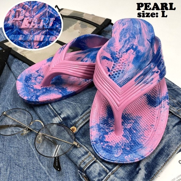 PEARL /L/ マーブルピンク ビーチサンダル 日本製 ビーサンブルー アウトドア キャンプ 釣り サーフィン プール ロゴ 春夏 ギョサン パール