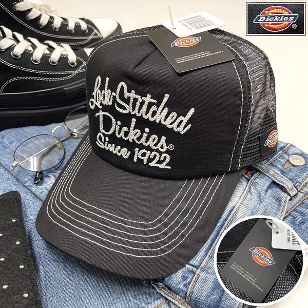 Dickies ブラック メッシュキャップ ホワイト刺繍 スポーツ ゴルフ バイク トラック キャンプアウトドア オートバイ 野球帽子 ディッキーズ