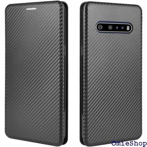 LG V60 ケース 手帳型 炭素繊維調 LG V60 マグネット ストラップ付き 耐衝撃 全面保護-ブラック 276