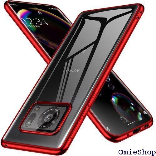 AQUOS R6 ケース クリア SH-51B スマホ キ加工 超軽量 耐衝撃 ストラップホール カバー レッド 400
