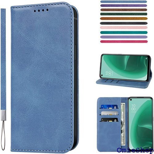 OPPO Reno 5A ケース 手帳型 高質PUレザ スタンド機能 便利 スプラット同梱 携帯ケース ブルー 1120