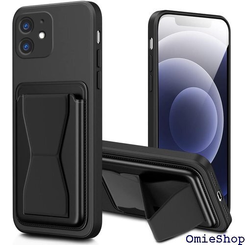 iPhone 12 ケース カード収納 スタンド付き 12 シリコン ケース スタンド機能 耐久 滑り止め 黑 1276