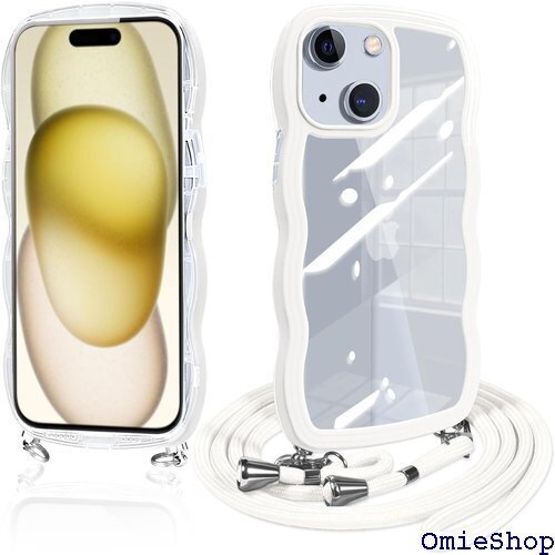 iPhone15 ケース ショルダー クリア いpho 意 個性 可愛い かわいい 韓国 薄型 耐衝撃 ホワイト 1346