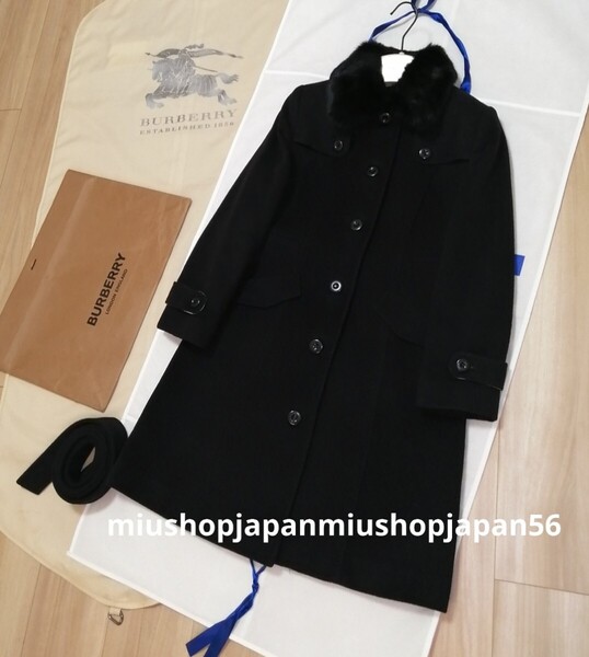 本物上質● BURBERRY LONDON バーバリー ロンドン コート ロングコート ウール アウター 黒 ブラック 140 キッズ ラビットファー