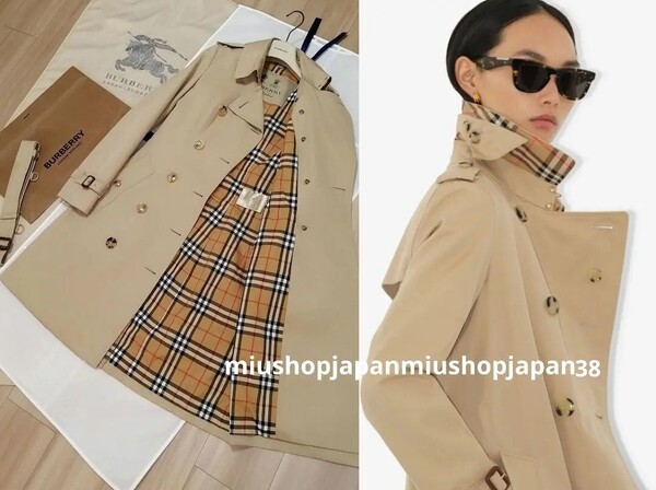 本物上質●バーバリー ノバチェック BURBERRY トレンチコート ベージュ ヘリテージ チェルシー 素敵め● UK4 US2 ミドル ロング S