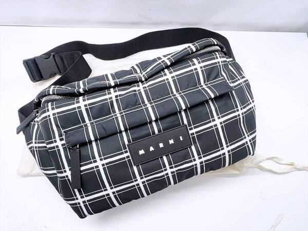 美品 MARNI マルニ パフ PUFF チェック ウエストバッグ ベルトバッグ チェック ナイロン