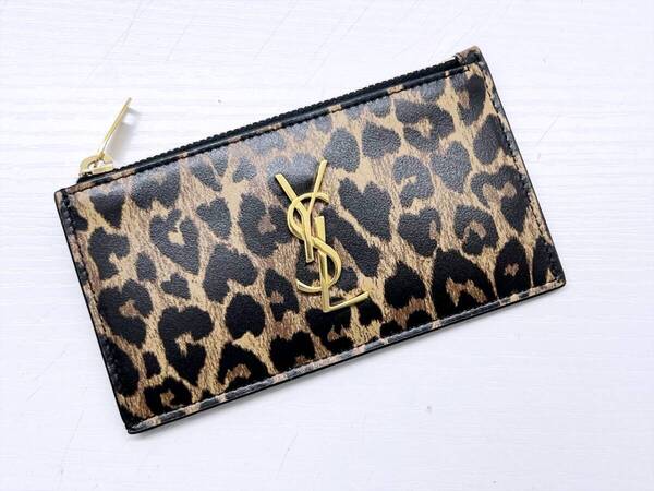 美品 SAINT LAURENT サンローラン YSL カサンドラ フラグメントケース カードコインケース ヒョウ柄 611558