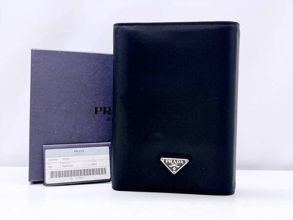 外美品 PRADA プラダ ロゴ ナイロン システム手帳 黒 A48