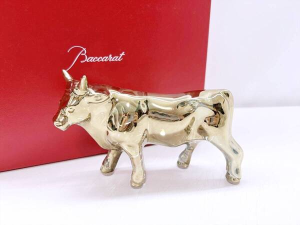 美品 Baccarat バカラ 牛 うし フィギュリン オーメント オブジェ 置物 ゴールド 干支