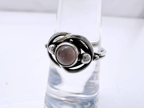 美品 Georg Jensen ジョージジェンセン #5 ローズクォーツ シルバーリング 指輪 ピンク系 約10号
