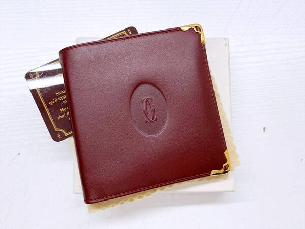 美品 Cartier カルティエ マスト 二つ折り財布 コンパクトウォレット ボルドー 73184192