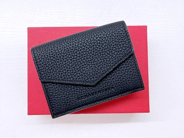 使用感なし 美品 BONAVENTURA ボナベンチュラ スモールウォレット シュリンクレザー 三つ折り財布 黒 グリーン BWAT7-BKGR