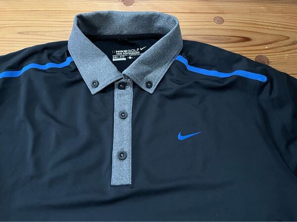 送料込み!NIKEGOLF 長袖ポロシャツ 美品 黒 ブラック Lサイズボタンダウン 175/92A ナイキゴルフ 肩ライン GOLF ゴルフウェアDLY fit